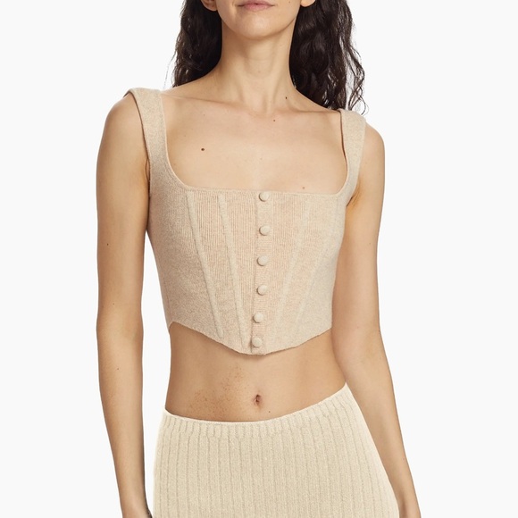 GUIZIO Danielle GUIZIO Cream Tan Knit Ribbed Button-Front Corset Top Zip Back XL - Picture 1 of 14